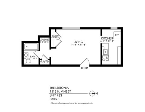 A black and white drawing of a floor plan for a living space.